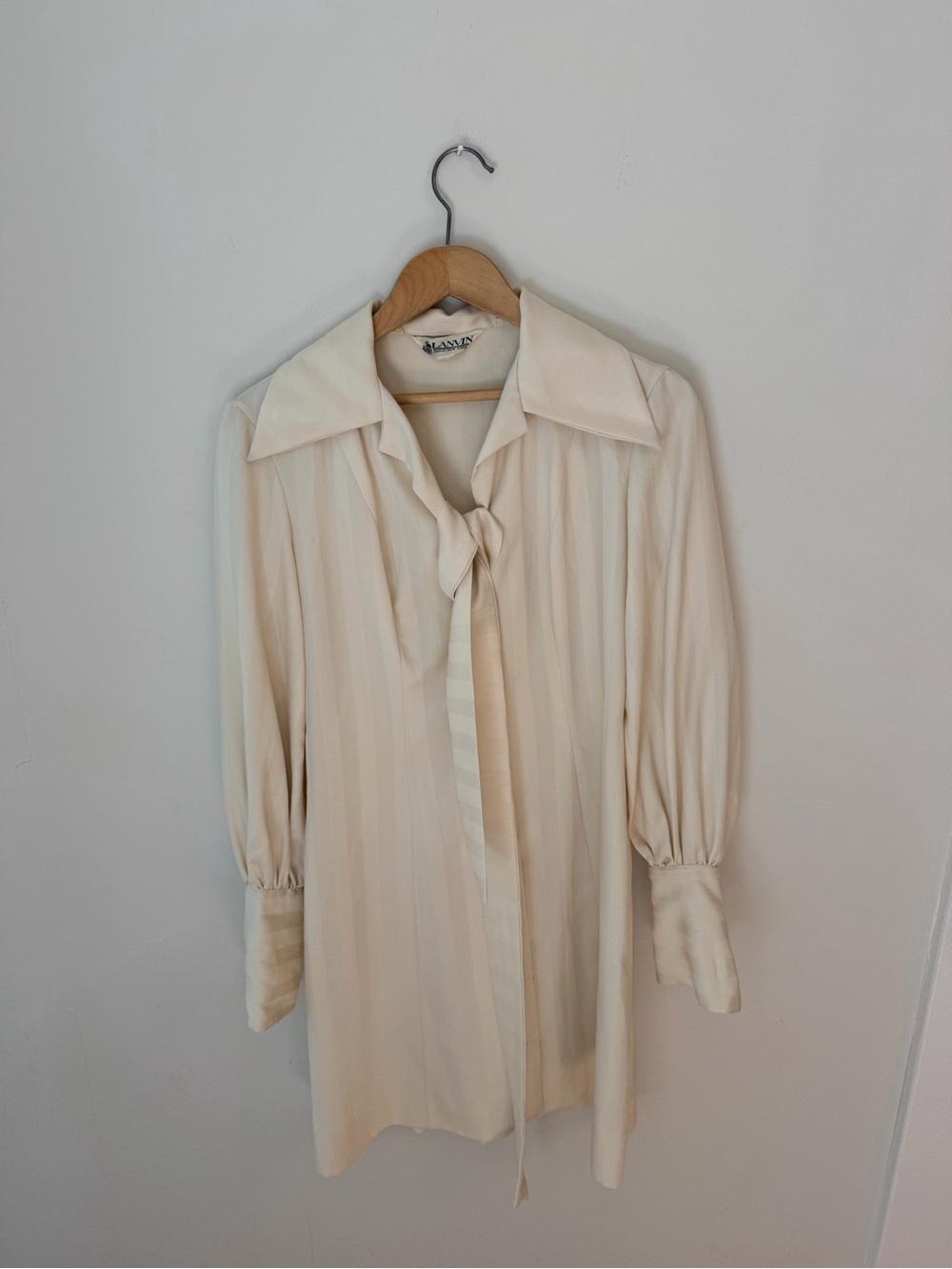 Lanvin Cream Tie-Neck Blouse with Soft Stripe